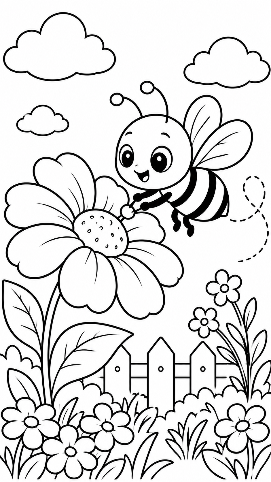 Abelhinha voando sobre uma flor para colorir