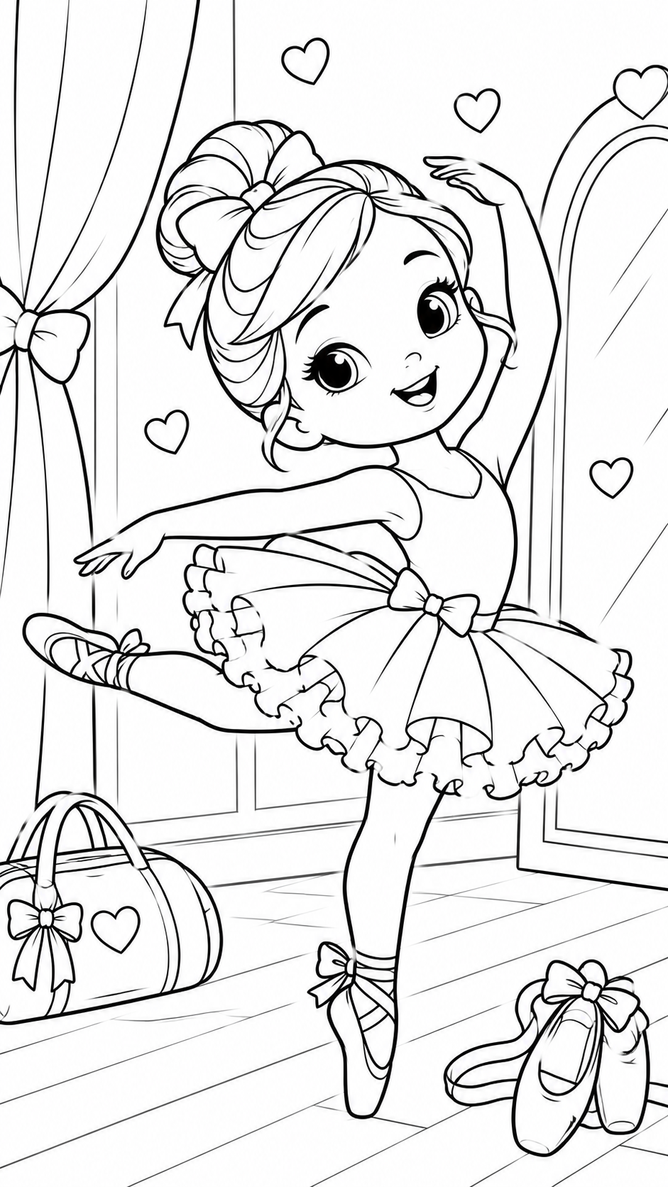 Bailarina dançando em uma sala para colorir