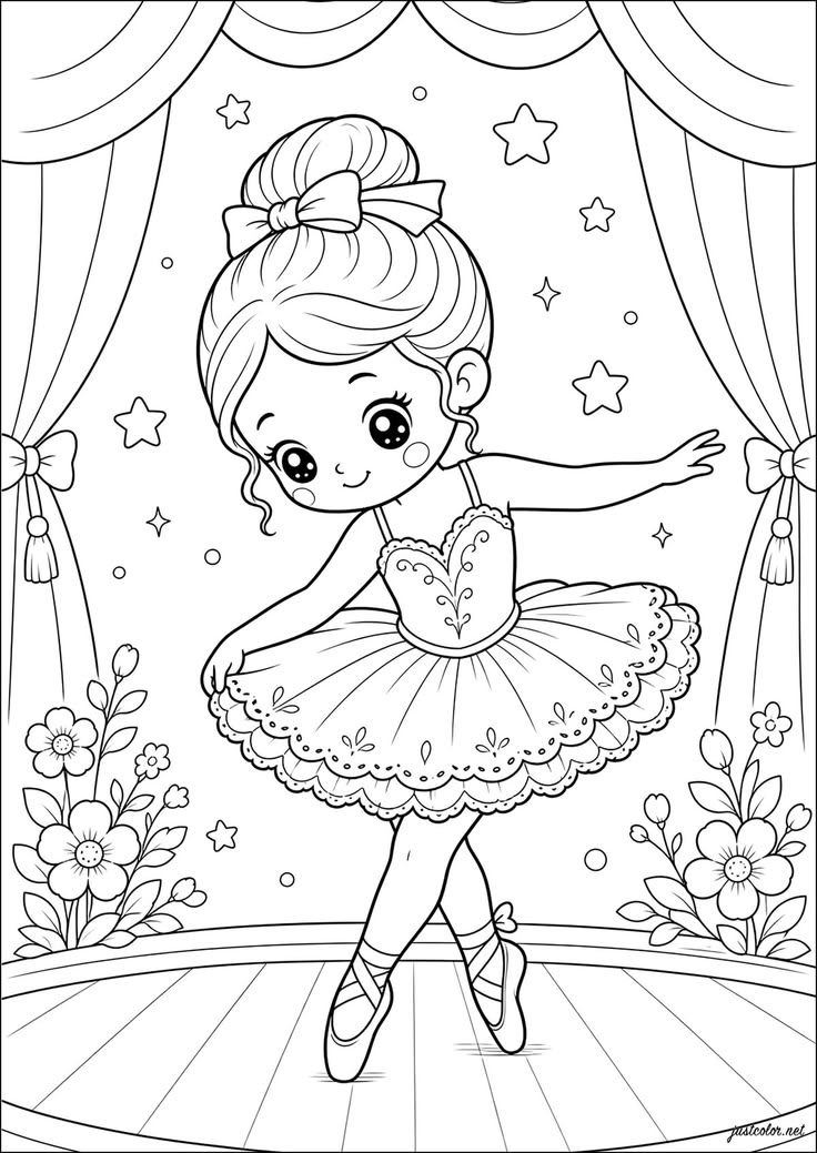 Bailarina dançando no palco para colorir